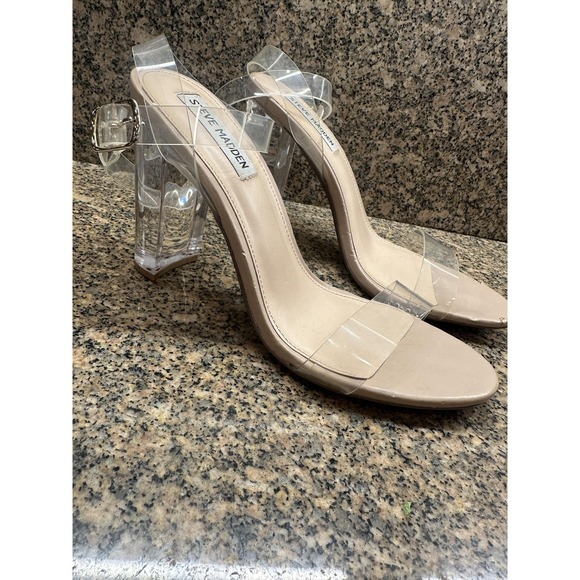Steve Madden Camille Shoes Womens Size 10 Clear Strap Nude Block Heels Sandals - Picture 2 of 12